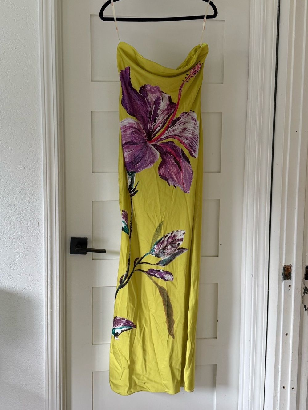 Rococo Sand Yellow Dress with Purple Floral Design